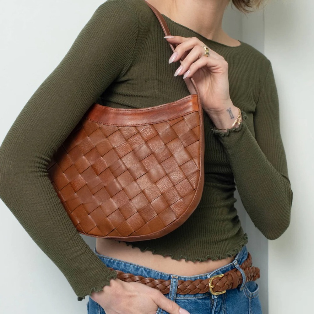 BRAVE - women’s Ava‎ Vachetta Tan luxe leather shoulder bag hand woven